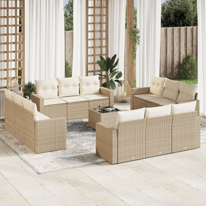 sofasæt til haven 13 dele med hynder polyrattan beige