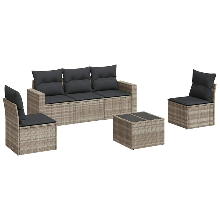 sofasæt til haven 6 dele med hynder polyrattan lysegrå