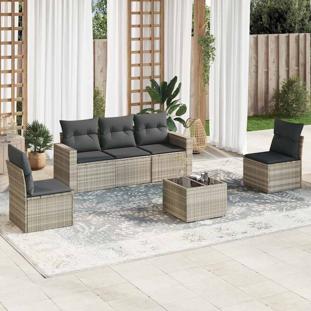 sofasæt til haven 6 dele med hynder polyrattan lysegrå