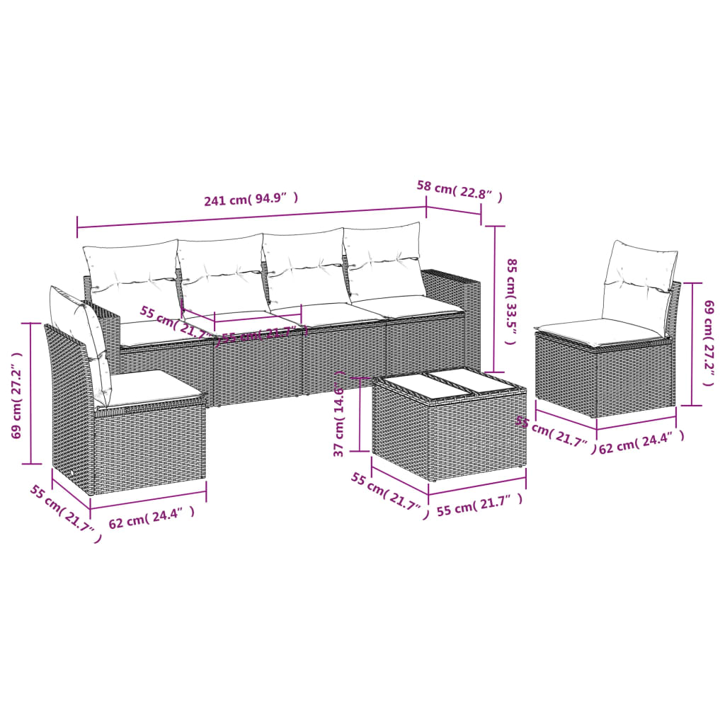 sofasæt til haven 7 dele med hynder polyrattan beige