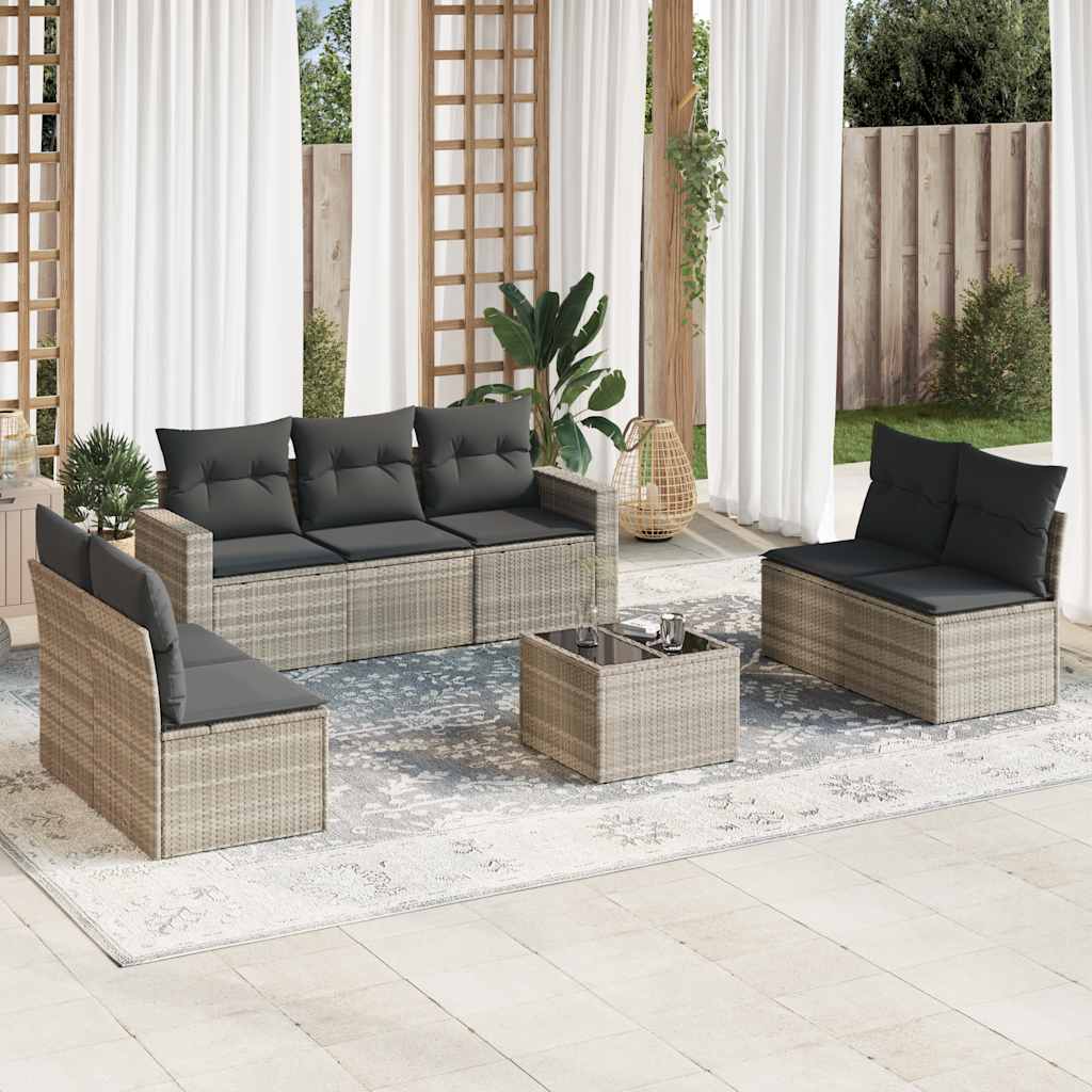 sofasæt til haven 8 dele med hynder polyrattan lysegrå