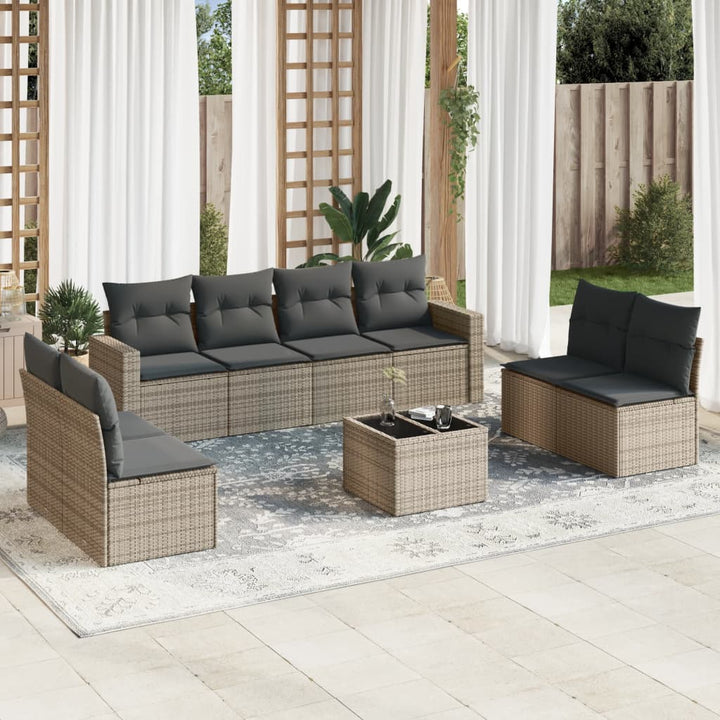 sofasæt til haven 9 dele med hynder polyrattan beige