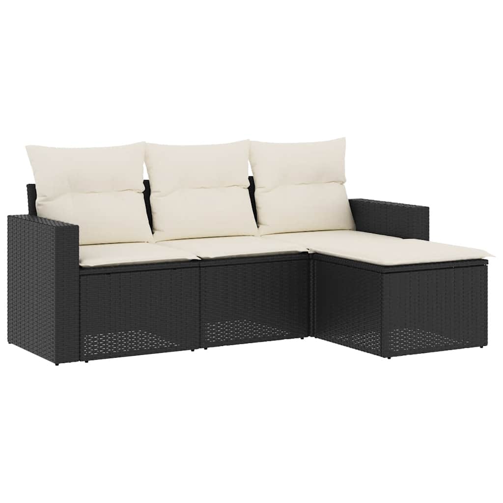 sofasæt til haven 4 dele med hynder polyrattan sort