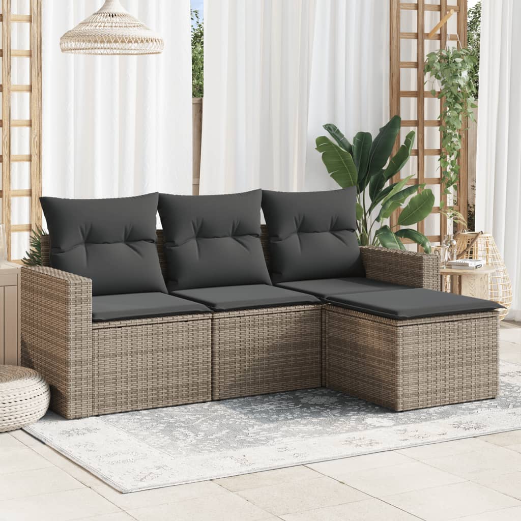 sofasæt til haven 4 dele med hynder polyrattan grå