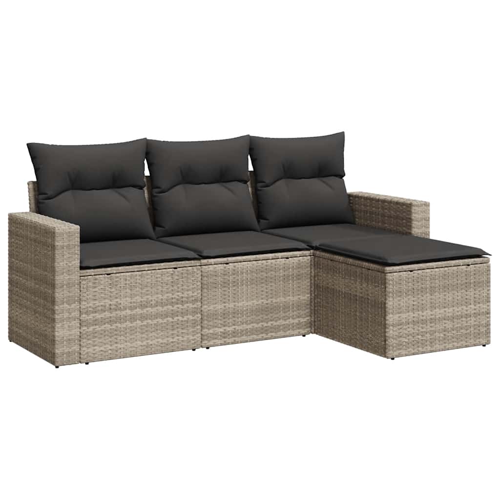sofasæt til haven 4 dele med hynder polyrattan lysegrå