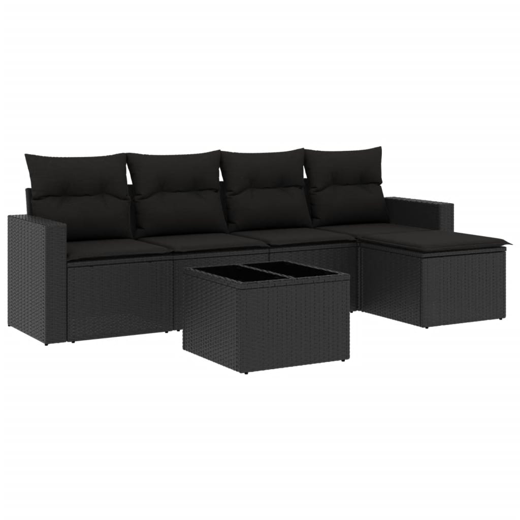 sofasæt til haven 6 dele med hynder polyrattan sort
