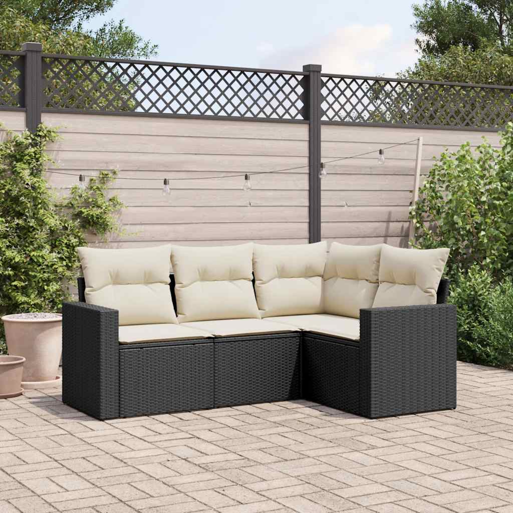 sofasæt til haven 4 dele med hynder polyrattan sort