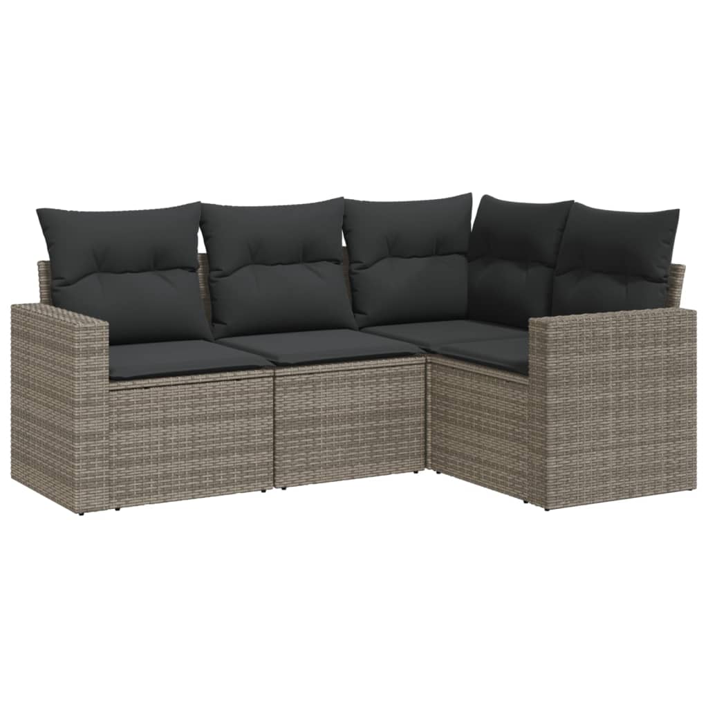sofasæt til haven 4 dele med hynder polyrattan grå