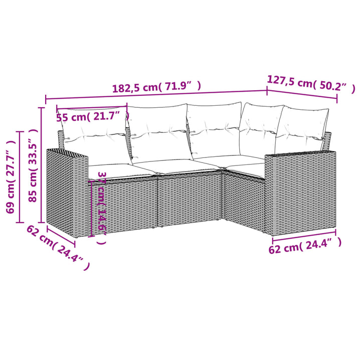 sofasæt til haven 4 dele med hynder polyrattan grå