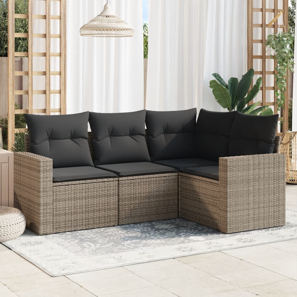 sofasæt til haven 4 dele med hynder polyrattan grå