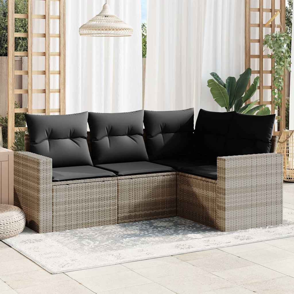 sofasæt til haven 4 dele med hynder polyrattan lysegrå