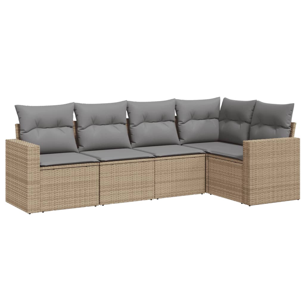 sofasæt til haven 5 dele med hynder polyrattan beige