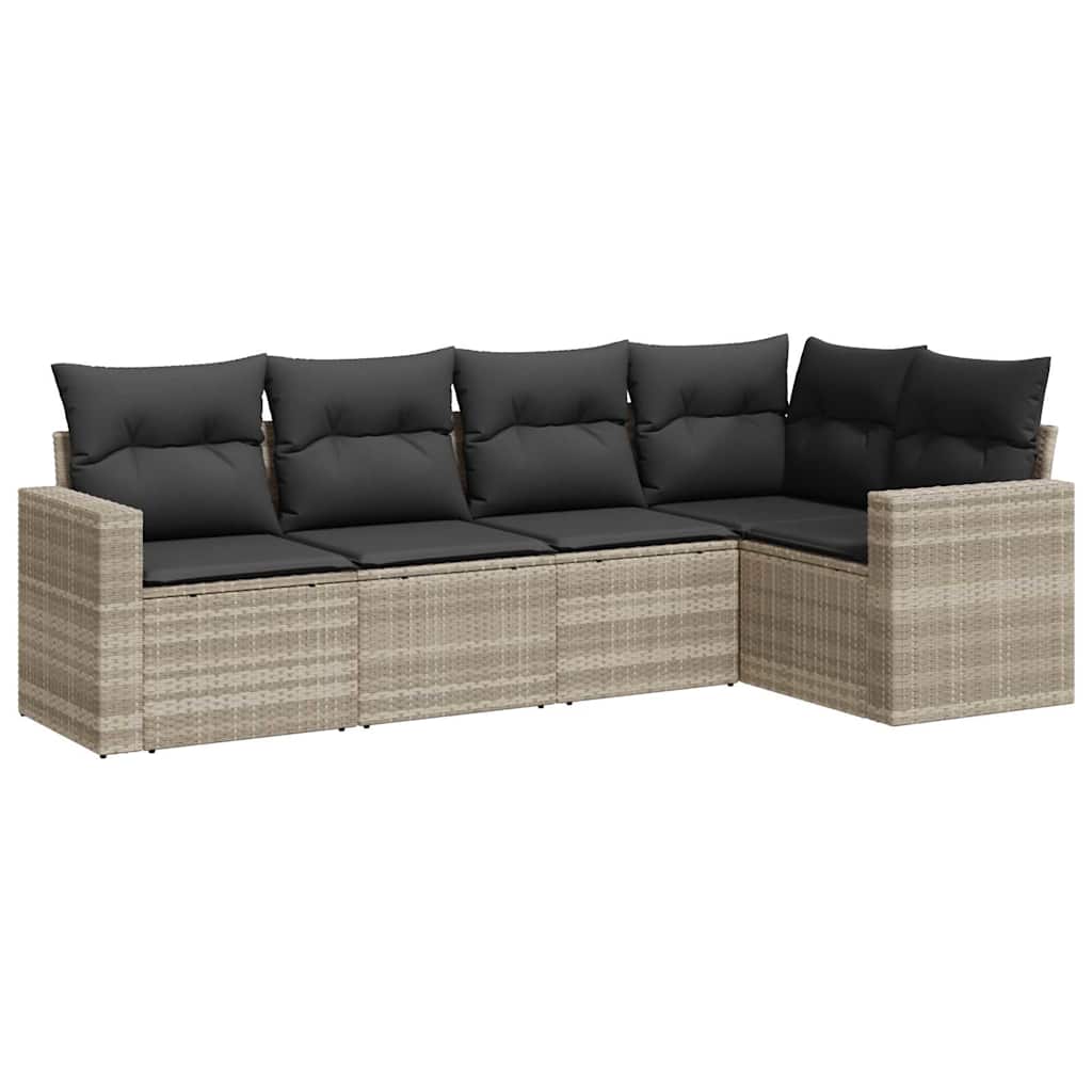 sofasæt 5 dele med hynder polyrattan lysegrå
