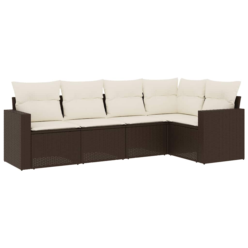 sofasæt til haven 5 dele med hynder polyrattan brun