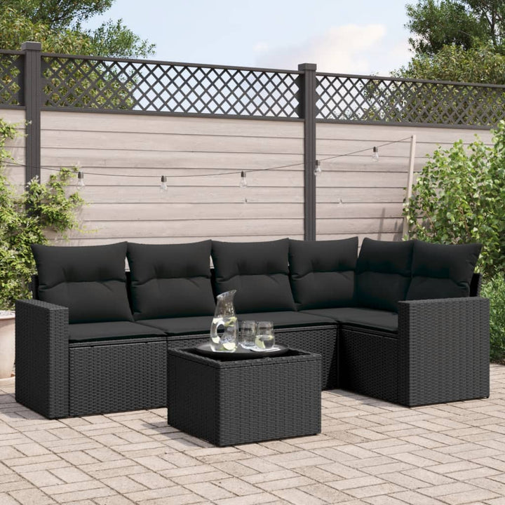 sofasæt til haven 6 dele med hynder polyrattan sort