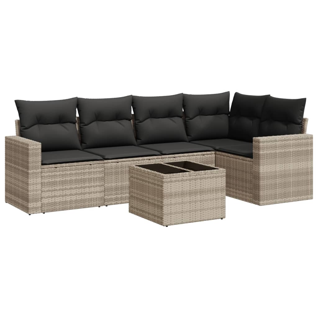 sofasæt til haven 6 dele med hynder polyrattan lysegrå