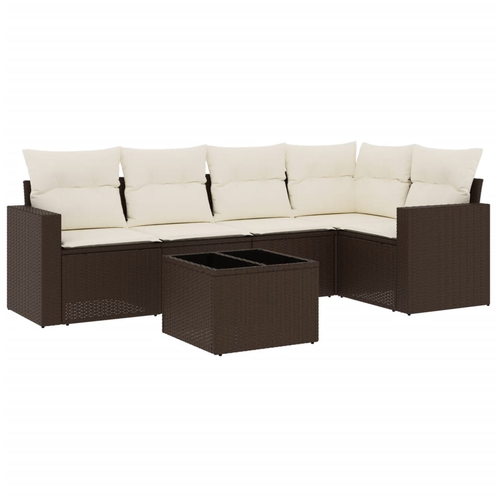 sofasæt til haven 6 dele med hynder polyrattan brun