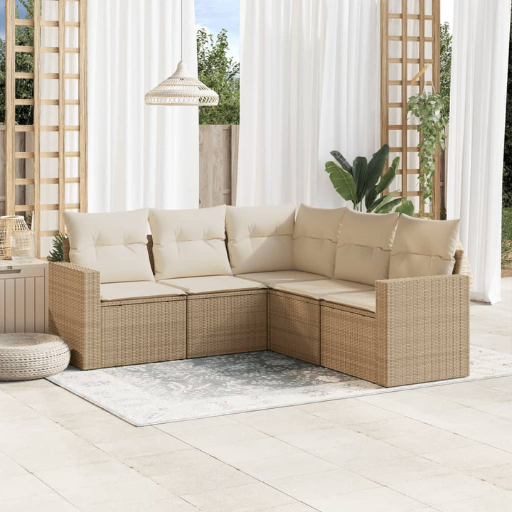 sofasæt til haven 5 dele med hynder polyrattan beige