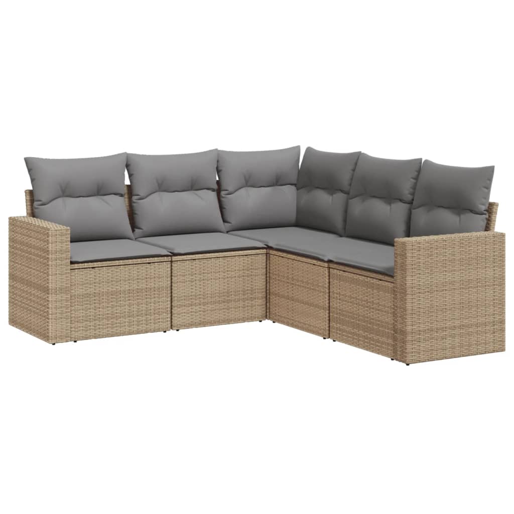 sofasæt til haven 5 dele med hynder polyrattan beige