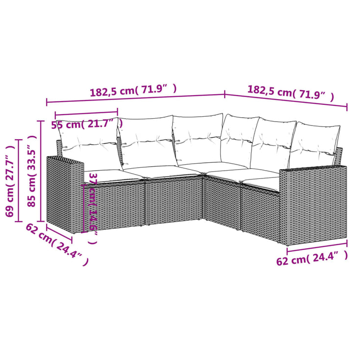 sofasæt 5 dele med hynder polyrattan lysegrå