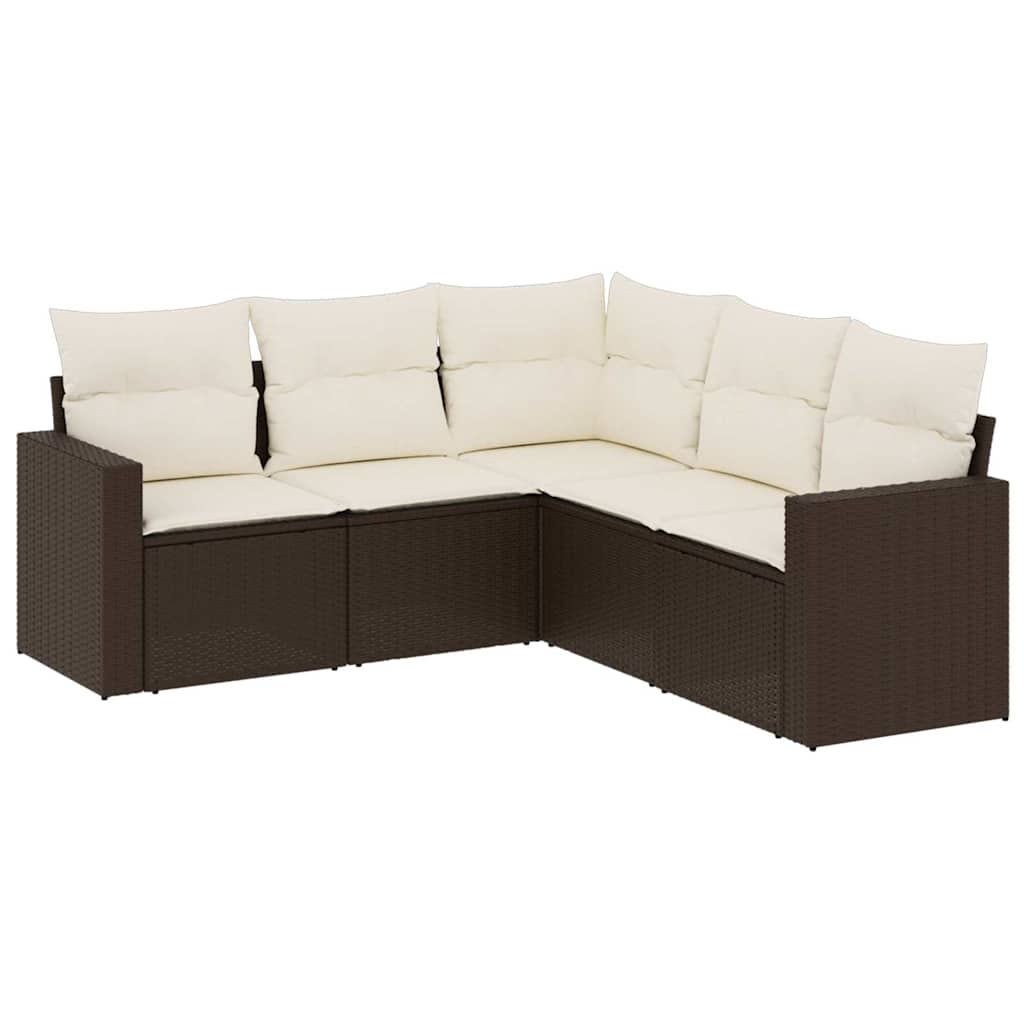sofasæt til haven 5 dele med hynder polyrattan brun