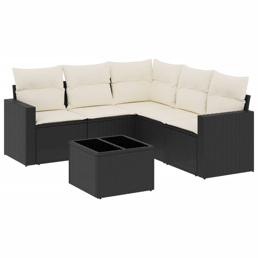 sofasæt til haven 6 dele med hynder polyrattan sort