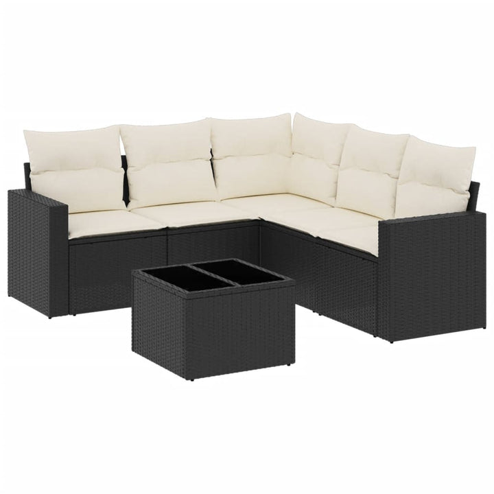 sofasæt til haven 6 dele med hynder polyrattan sort