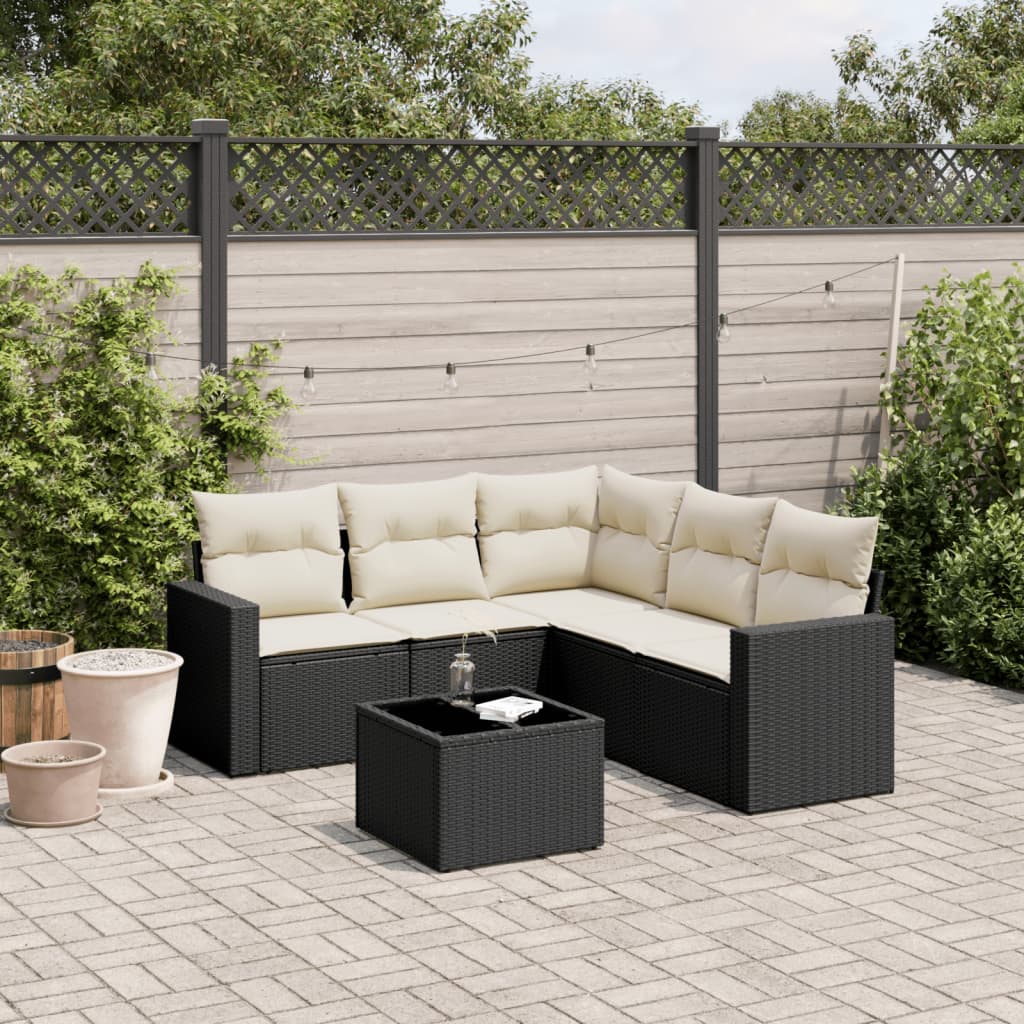 sofasæt til haven 6 dele med hynder polyrattan sort