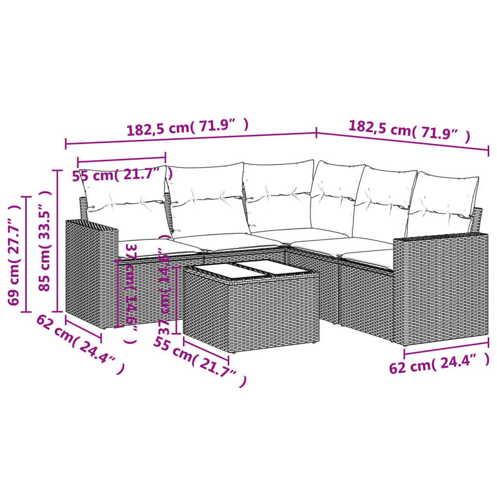 sofasæt til haven 6 dele med hynder polyrattan beige