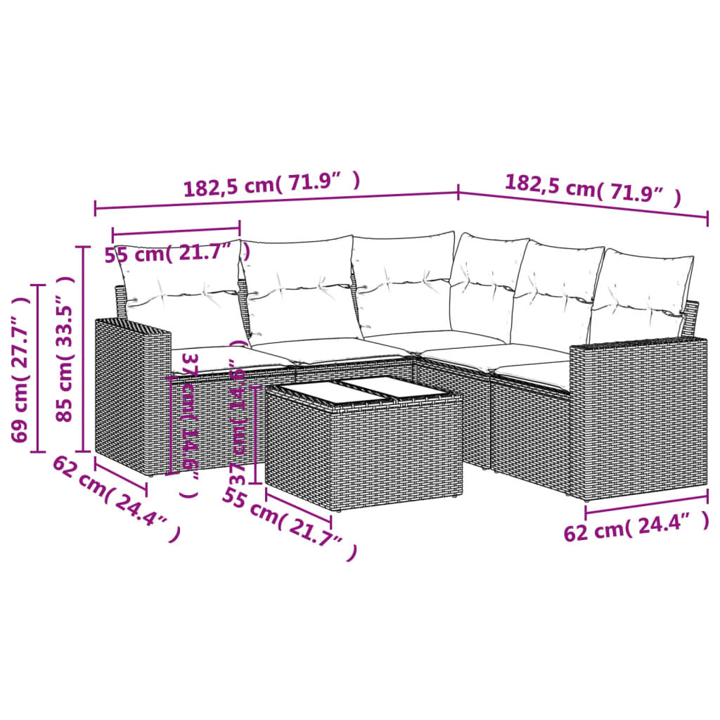 sofasæt til haven 6 dele med hynder polyrattan lysegrå