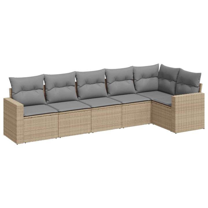 sofasæt til haven 6 dele med hynder polyrattan beige