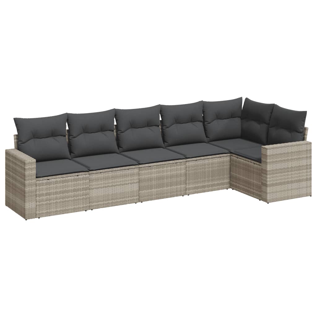 sofasæt til haven 6 dele med hynder polyrattan lysegrå