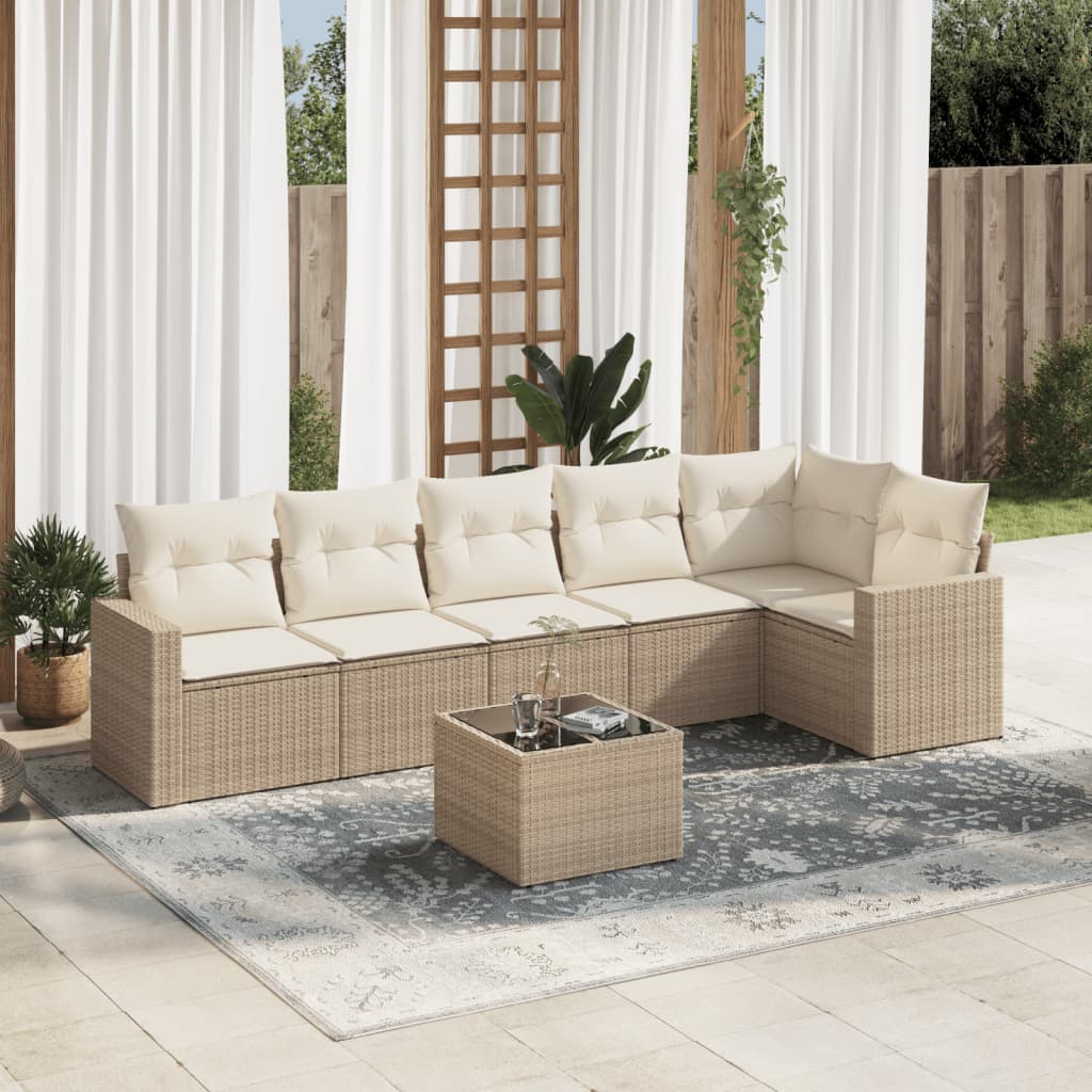 sofasæt til haven 7 dele med hynder polyrattan beige