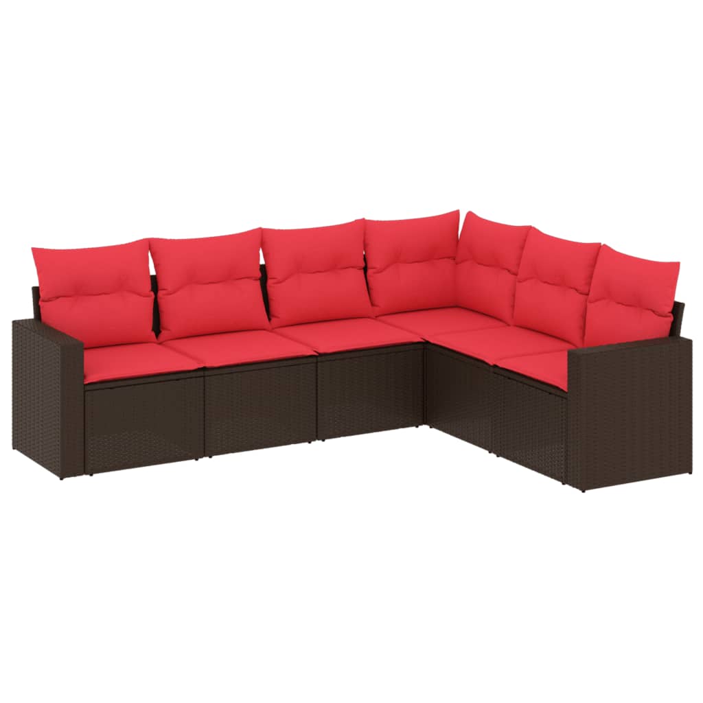 sofasæt til haven 6 dele med hynder polyrattan brun