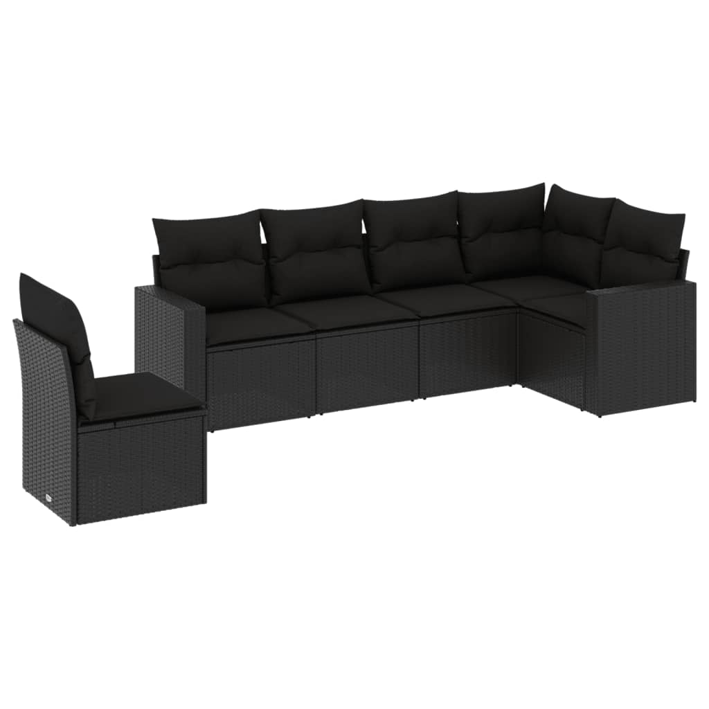sofasæt til haven 6 dele med hynder polyrattan sort