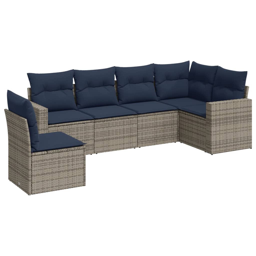 sofaesæt til haven 6 dele med hynder polyrattan grå