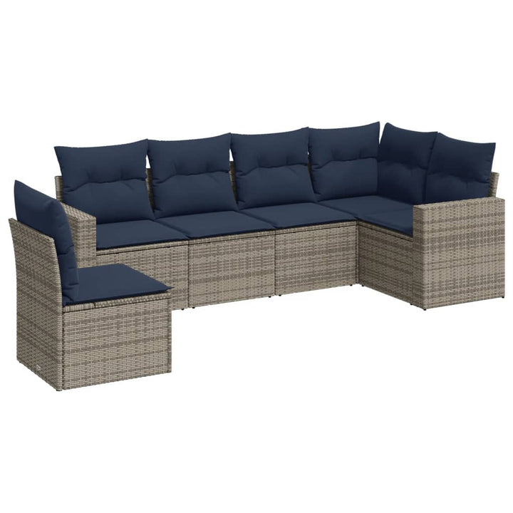 sofaesæt til haven 6 dele med hynder polyrattan grå