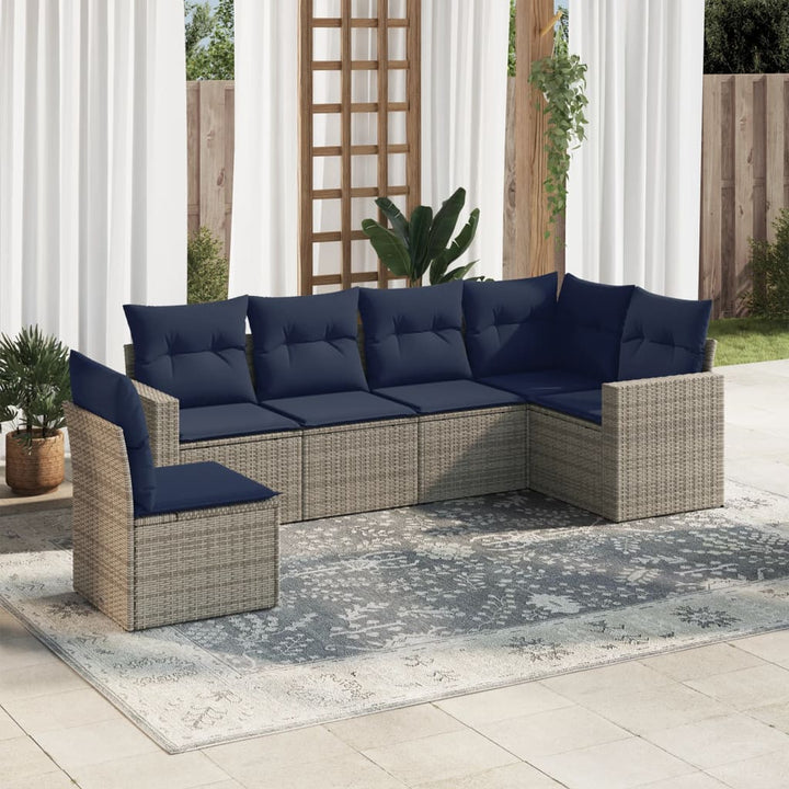 sofaesæt til haven 6 dele med hynder polyrattan grå