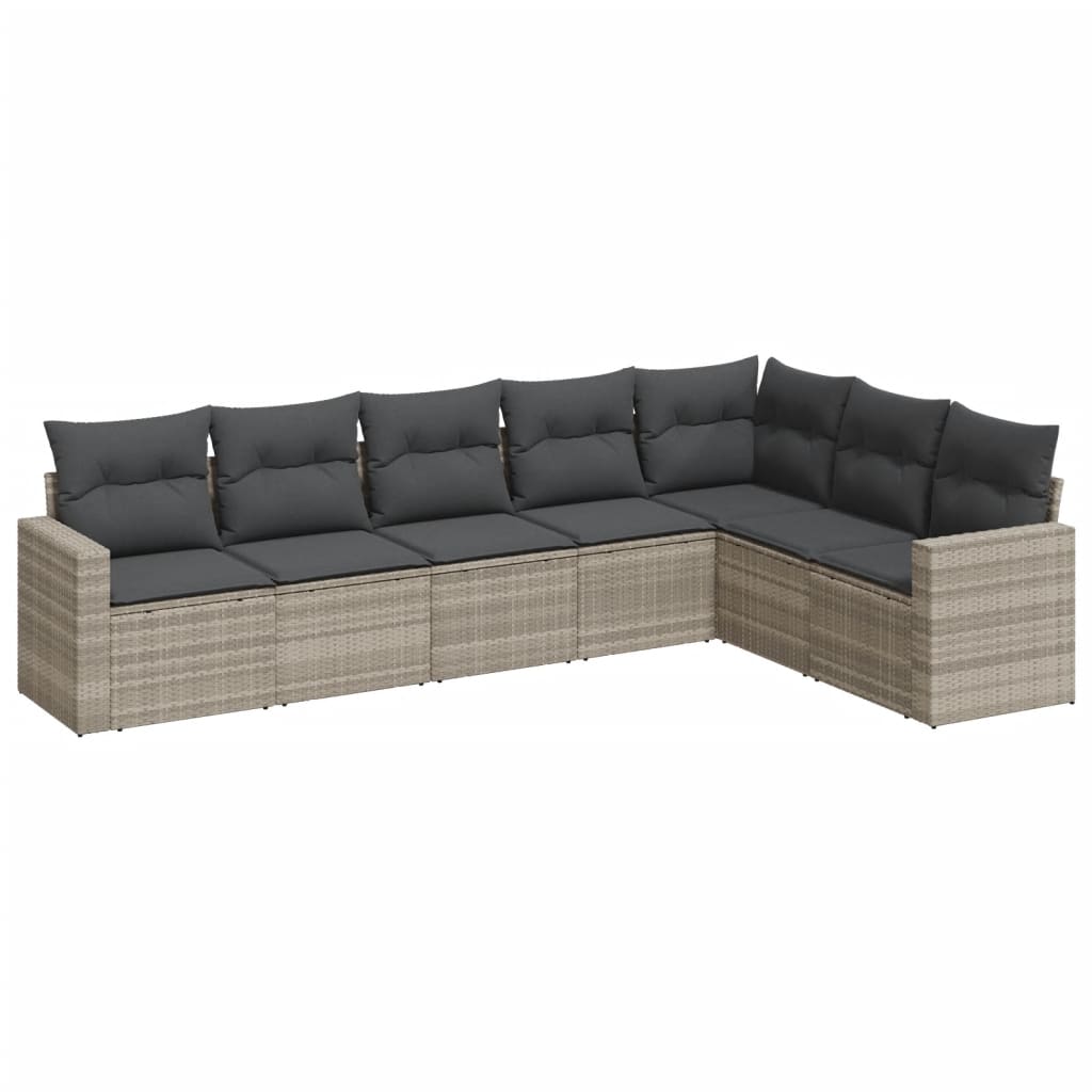 sofasæt til haven 7 dele med hynder polyrattan lysegrå