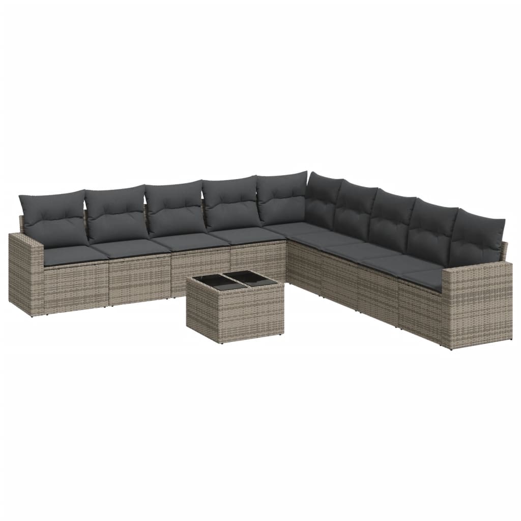 sofasæt til haven 10 dele med hynder polyrattan grå