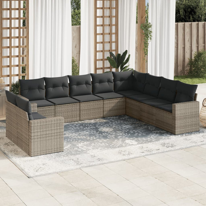 sofasæt til haven 10 dele med hynder polyrattan grå