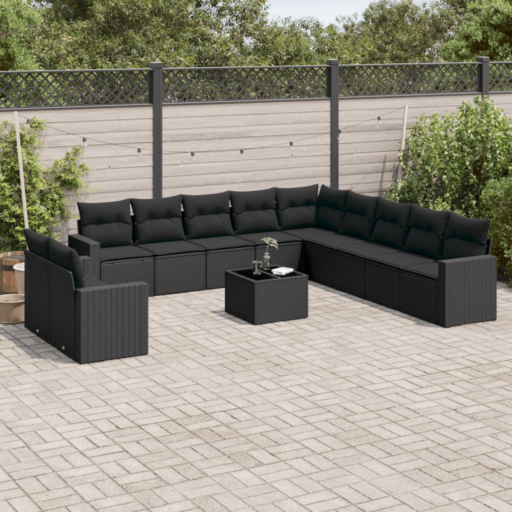 sofasæt til haven 12 dele med hynder polyrattan sort