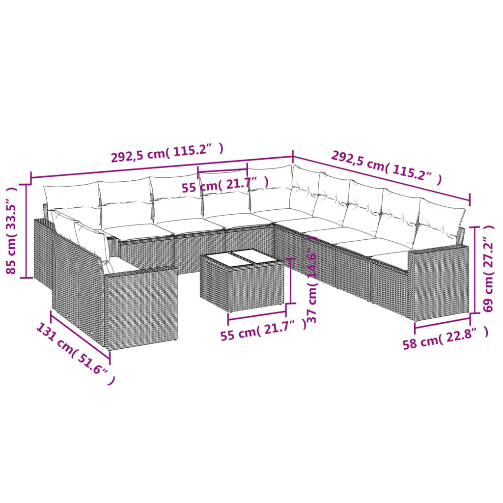 sofasæt til haven 12 dele med hynder polyrattan beige
