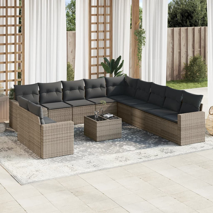 sofasæt til haven 12 dele med hynder polyrattan grå