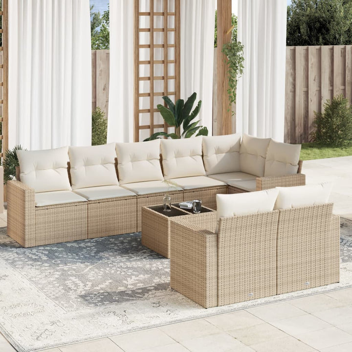 sofasæt til haven 9 dele med hynder polyrattan beige