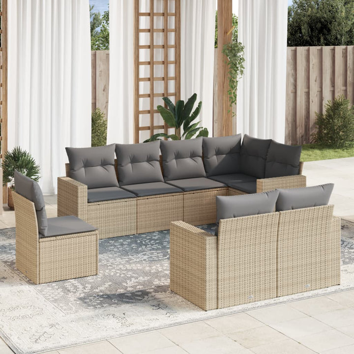 sofasæt til haven 8 dele med hynder polyrattan beige