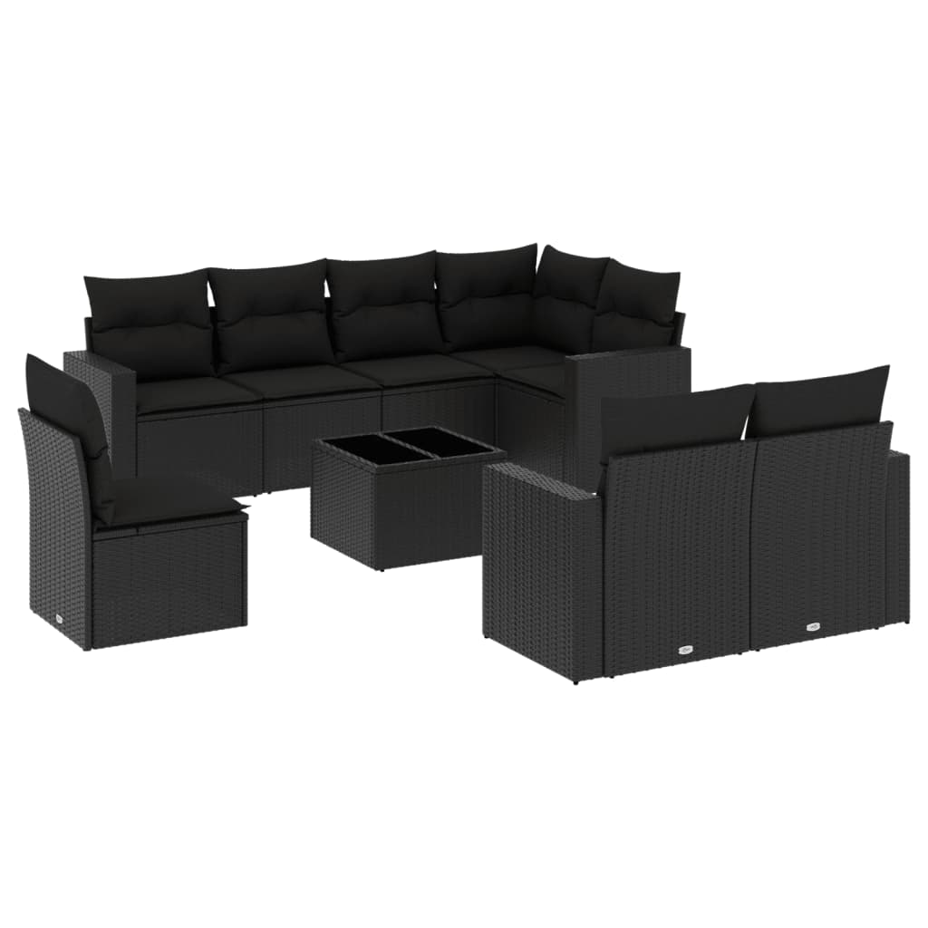 sofasæt til haven 9 dele med hynder polyrattan sort
