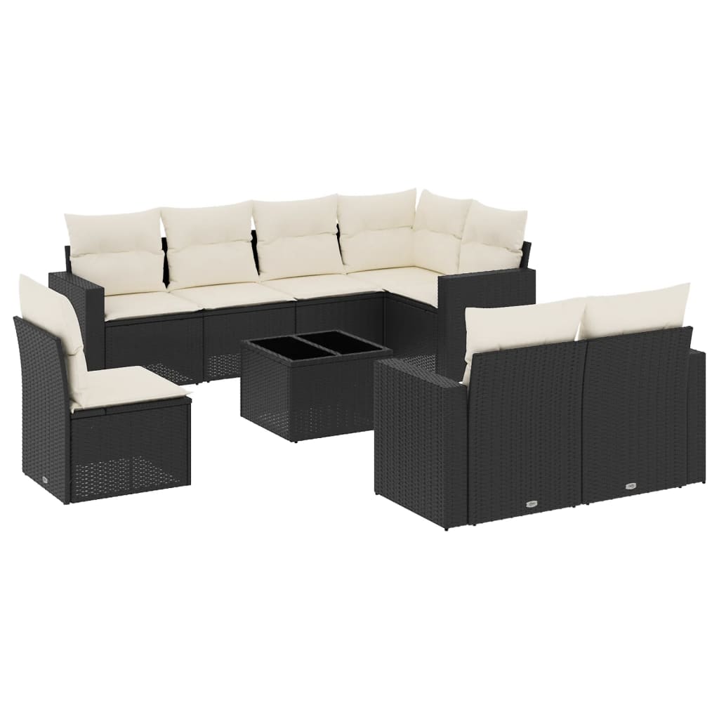 sofasæt til haven 9 dele med hynder polyrattan sort