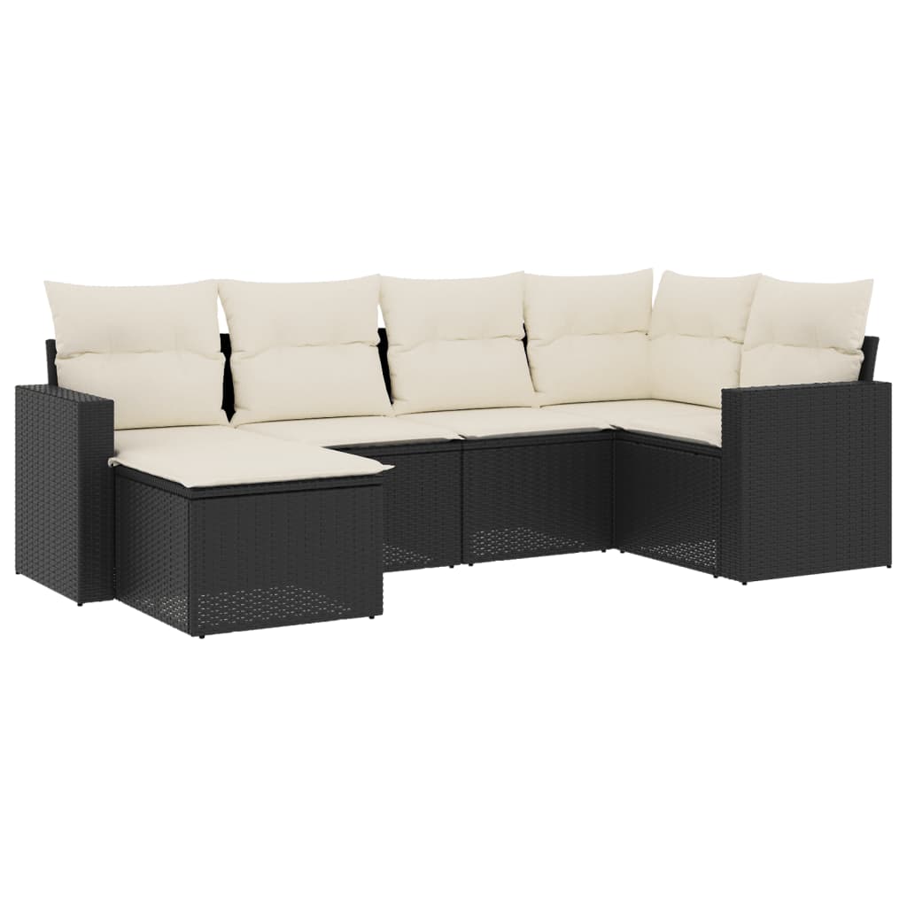 sofasæt til haven 6 dele med hynder polyrattan sort