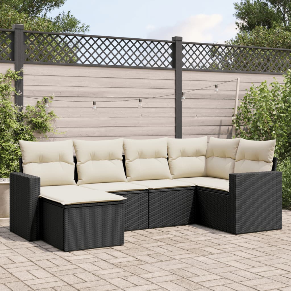 sofasæt til haven 6 dele med hynder polyrattan sort
